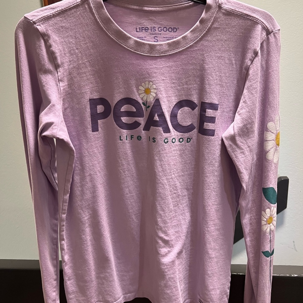 Life Is Good Women's Purple Long Sleeve Tee with Peace Graphic #243